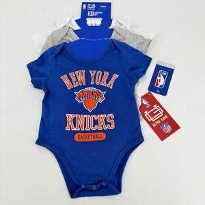 Ultra Game New York Knicks Baby Creeper Bodysuit 3 Pack NBA Basketball Blue Grey